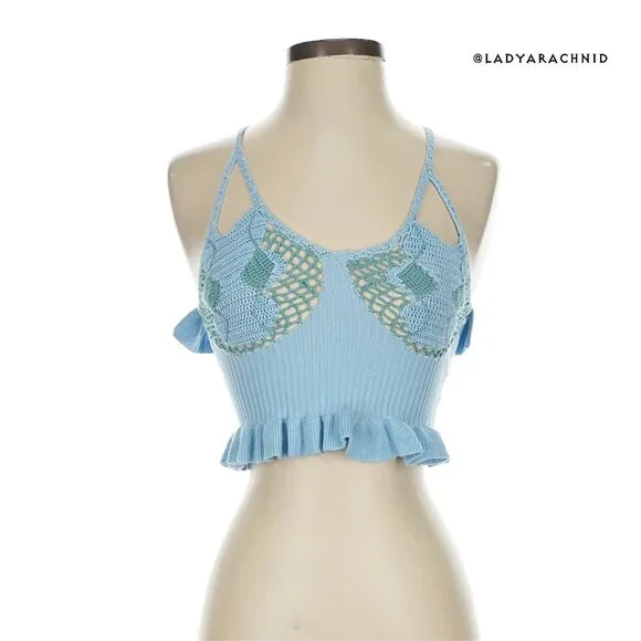 HOUSE OF SUNNY Palma crochet stretch knit ruffle crop top - Picture 5 of 8